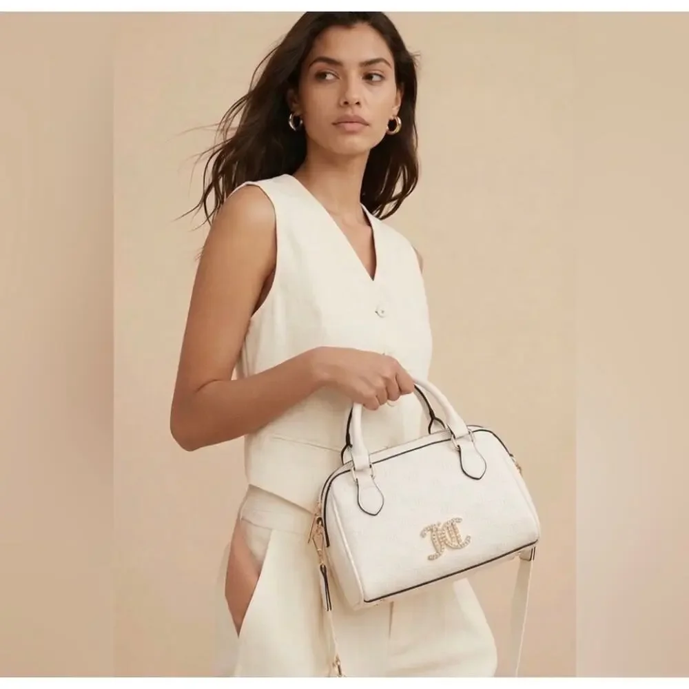 JUICY COUTURE Monogram/Gold White Satchel Bag With Bonus Mini Bag NWT